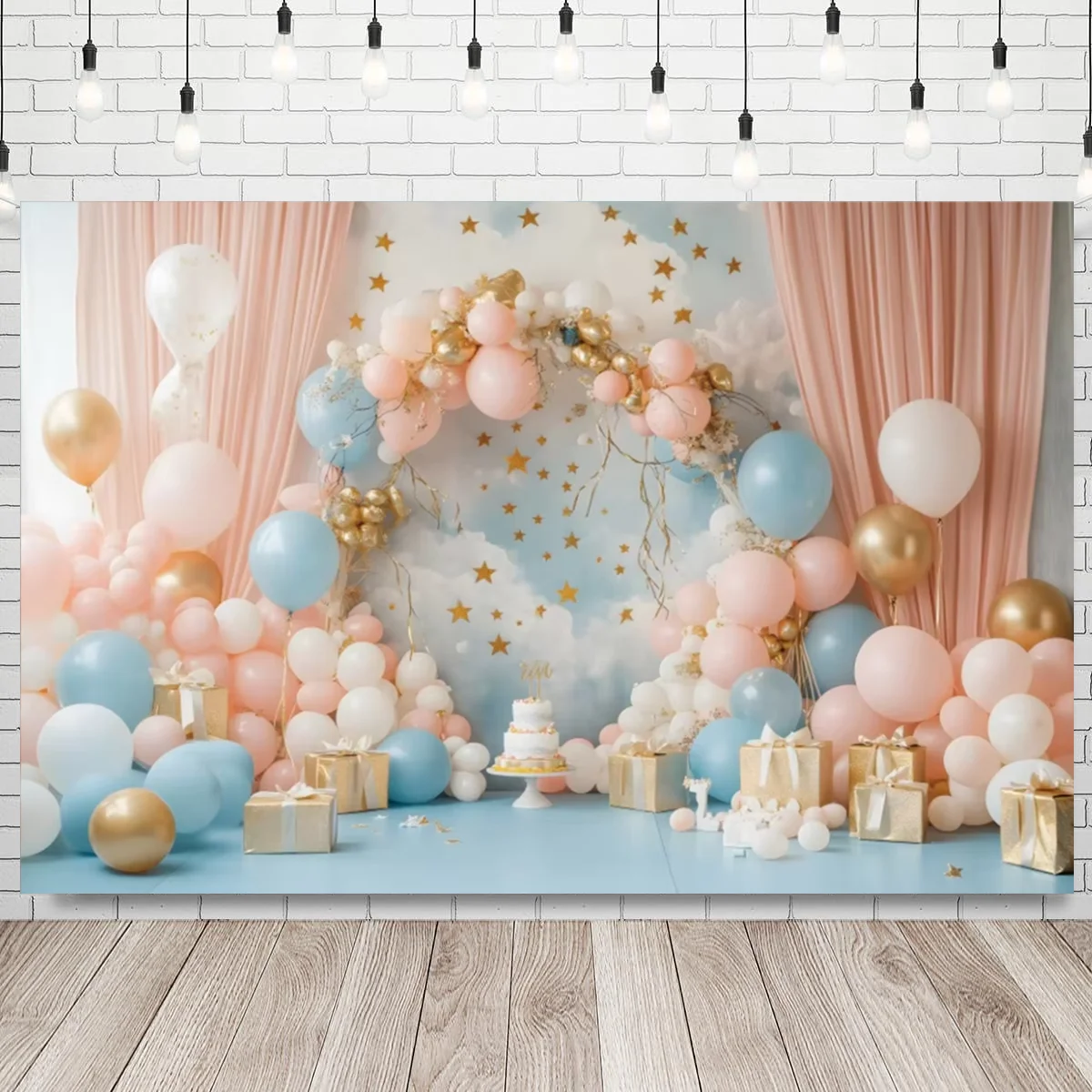 Niedliche Teddybären, weiche Wolken, Themenhintergrund, Neugeborenes Baby, Geburtstag, Party, Dekoration, blauer Himmel, Heißluftballon, Kinder-Kuchen-Geschenk – Detail 1