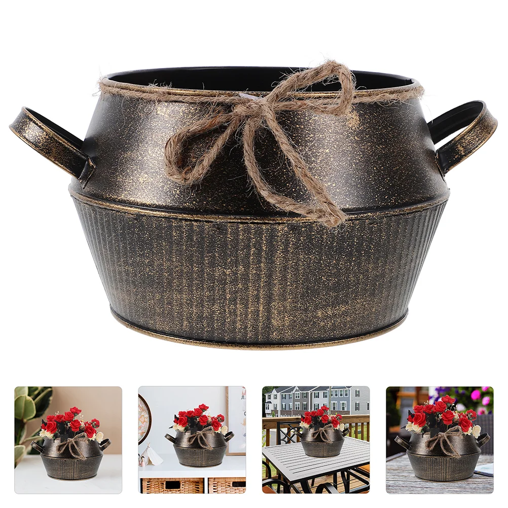 

Vintage Flowerpot Iron Bucket Succulent Retro Planter Pots Vase Vases Metal Creative Binaural