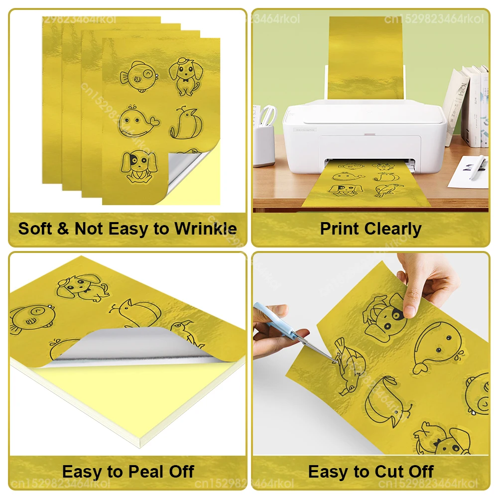 잉크젯 프린터 DIY용 자체 접착 라벨 복사 용지, 금색 인쇄 가능 비닐 스티커 용지, A4 용지, 210x297mm, 10 매