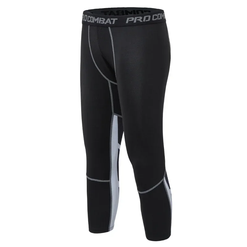 Men's Outdoor Ice Silk Quick Dry Sports Tight Pants Elastic Fitness Breathable Compression Printed Running Seven-Foot Pants