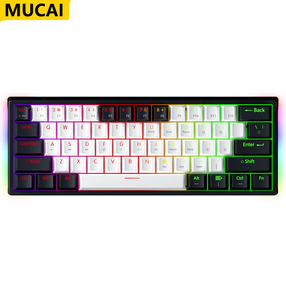 Mucai Mk61 Usb Gaming Teclado Mecânico Interruptor Vermelho Rgb Backlit Swappable Quente 61 Teclas Cabo Destacável com Fio