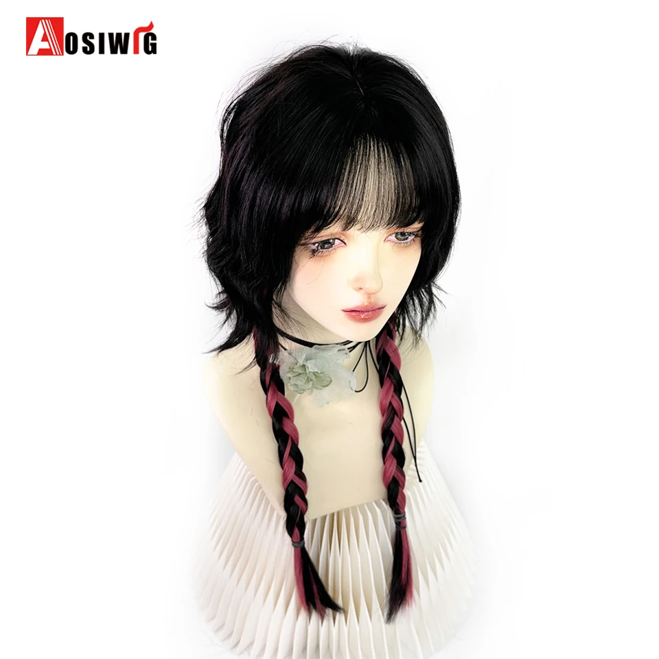 Ombre Black Red Long Synthetic Wig Women Jellyfish Natural Cosplay Lolita Wigs With Bangs Hair for Daily Party