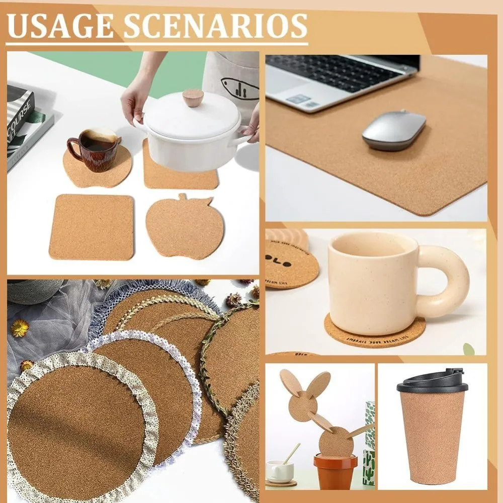 1 세트 코르크 시트 보드 코스터 코르크 시트 게시판 벽 장식 및 DIY 공예품용 4mm 두께