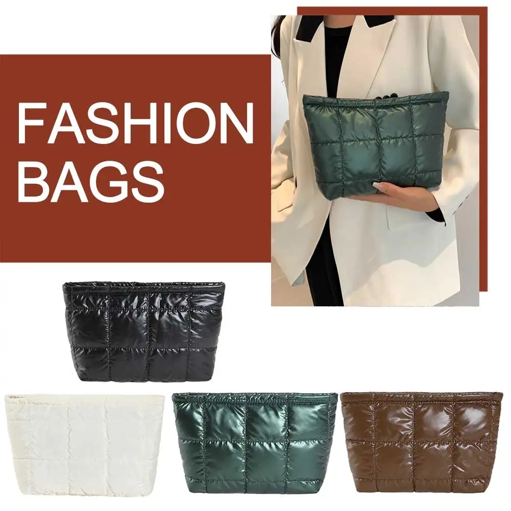 Women Makeup Bag Padded Quilted Makeup Storage Bag Large Capacity Makeup Organizer Bag Solid Color Travel Cosmetic Bag