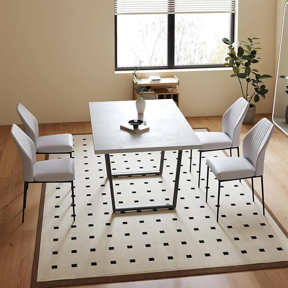 5 Piece Dining Table Set Modern Kitchen Table Leather Chairs Ergonomic Design Sturdy Durable Easy Clean Space Saving Versatile 4