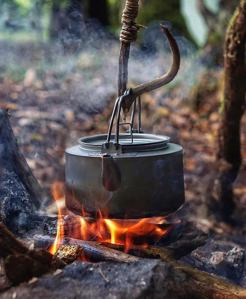 1L Camping Titanium Kettle with Folding Handle Filter Ultralight Big Capacity Pot Tea Mug Coffee Cup Ti3098D