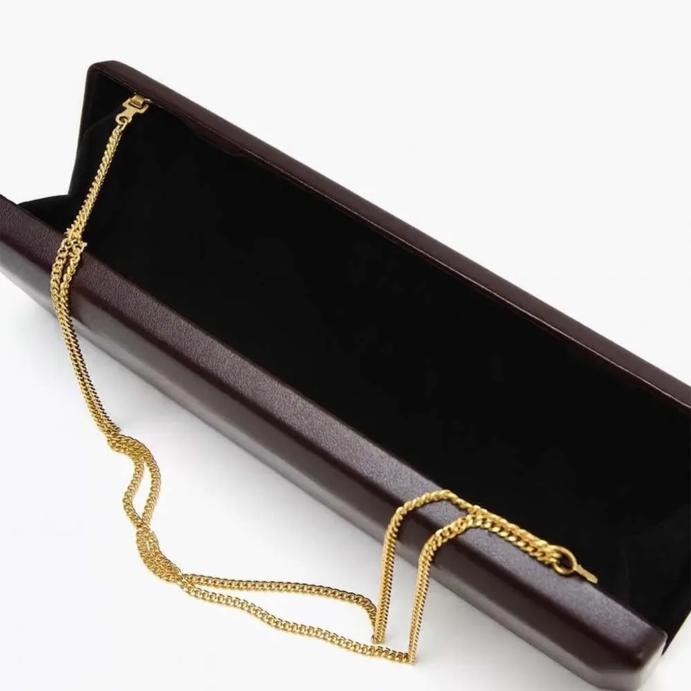PU Fashion Women Flap Design Leather Metal Chain Shoulder Clutch Bags Shoulder Chain Glamorous Elegant Purse Box Holder