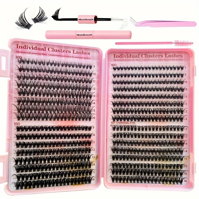 Eyelash Extension Kit 640Pcs 304050D Lash Clusters D Curl 9-16mm Individual Lashes With Bond and Seal Tweezers and Brush lash extension kit fake eyelashes eyelash set