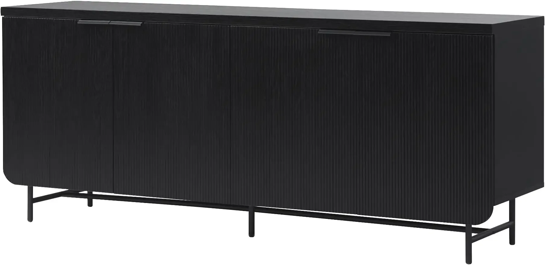 Walker Edison Scandinavian Grooved 4-Door Sideboard, 69 Inch, Black
