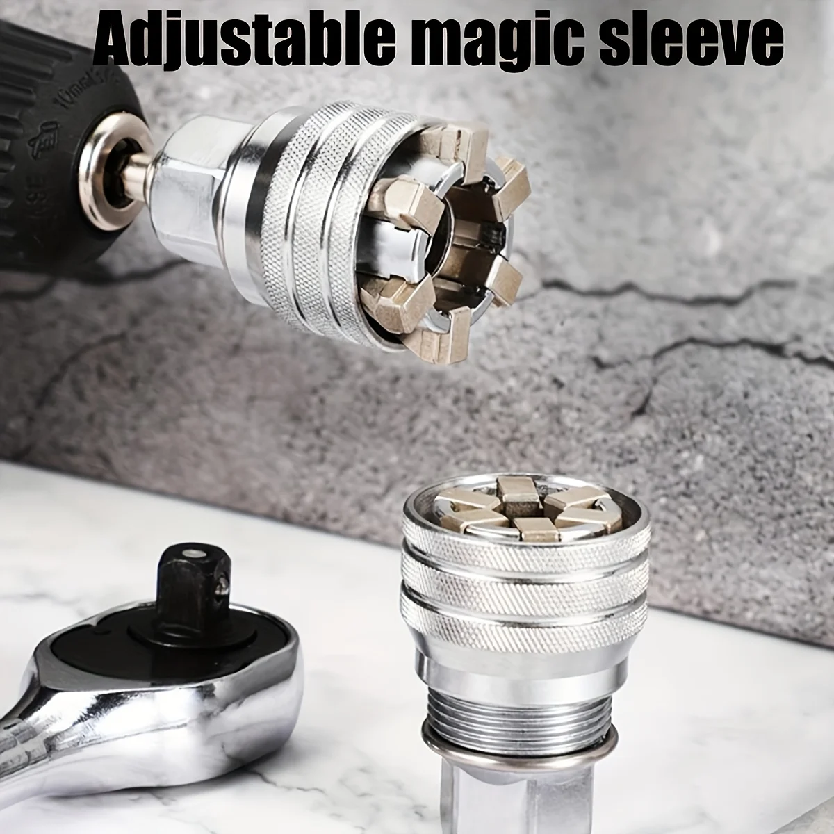 Universal Multifunctional Wrench Socket Sleeve Converter for 3/8" Drive Wrench, 10-19mm Adjustable Socket Adapter Wrench