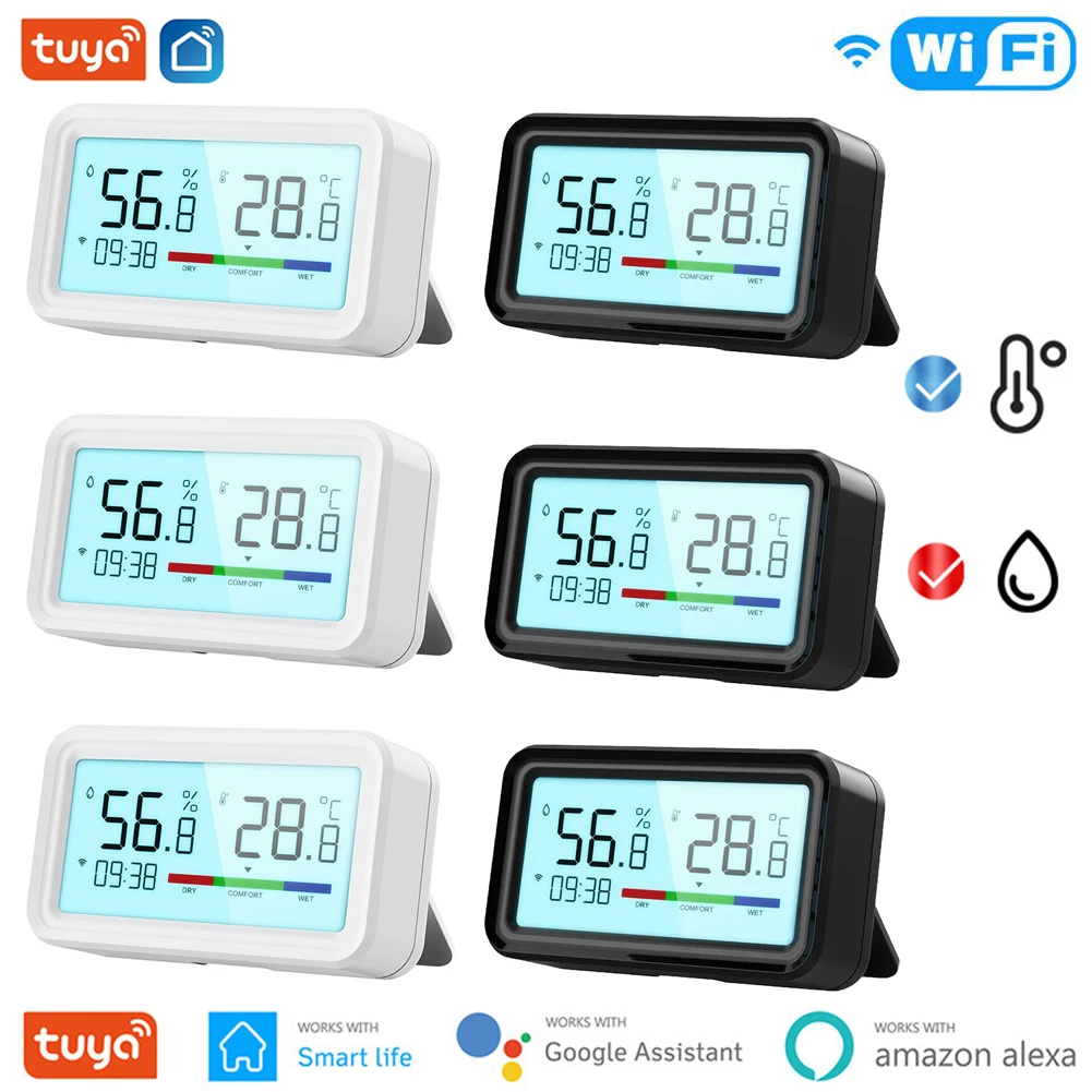 

Tuya WiFi Temperature Humidity Sensor Backlight Smart Home Indoor Hygrometer Monitor Time Display For Alexa