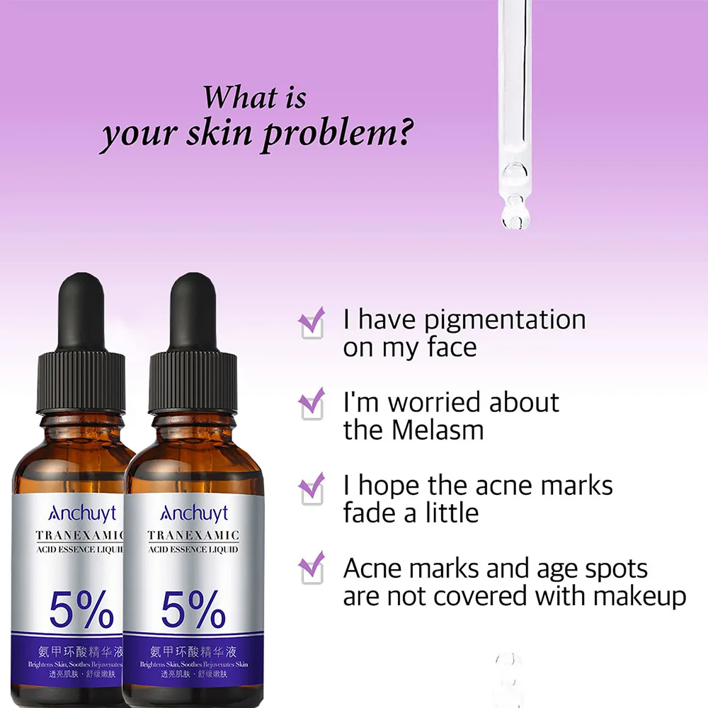 2Pcs Tranexamic Acid Serum 5% Niacinamide Hypoallergenic Facial Drops Moisturizing Reduce Dark Spot Uneven Skin Tone