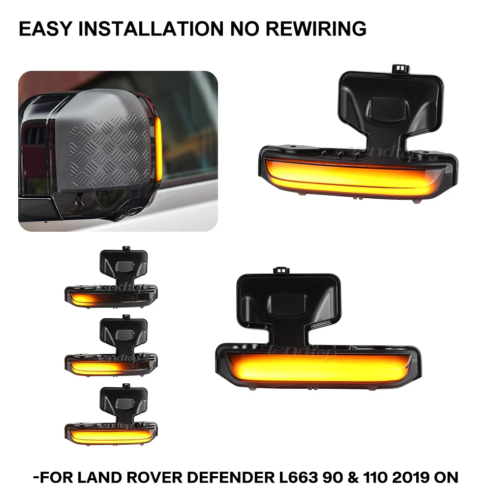 

2pcs LED Smoked Dynamic Turn Signal Side Mirror Sequential Light For Land Rover Defender L663 90 & 110 2019 ON