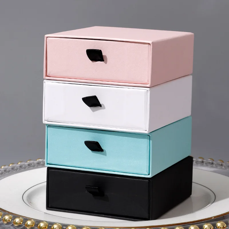 E.B.belle 블랙 판지 서랍 보석 상자, 반지 팔찌 귀걸이 펜던트 선물, 디스플레이 포장, 5.5x5.5x4cm