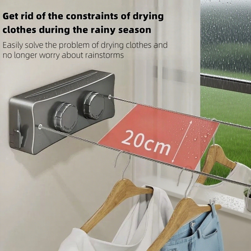 New 5.1M Retractable Stainless Steel Clothesline Indoor Outdoor Clothes Drying Rack Space Saving Easy to Install Drying Hanger