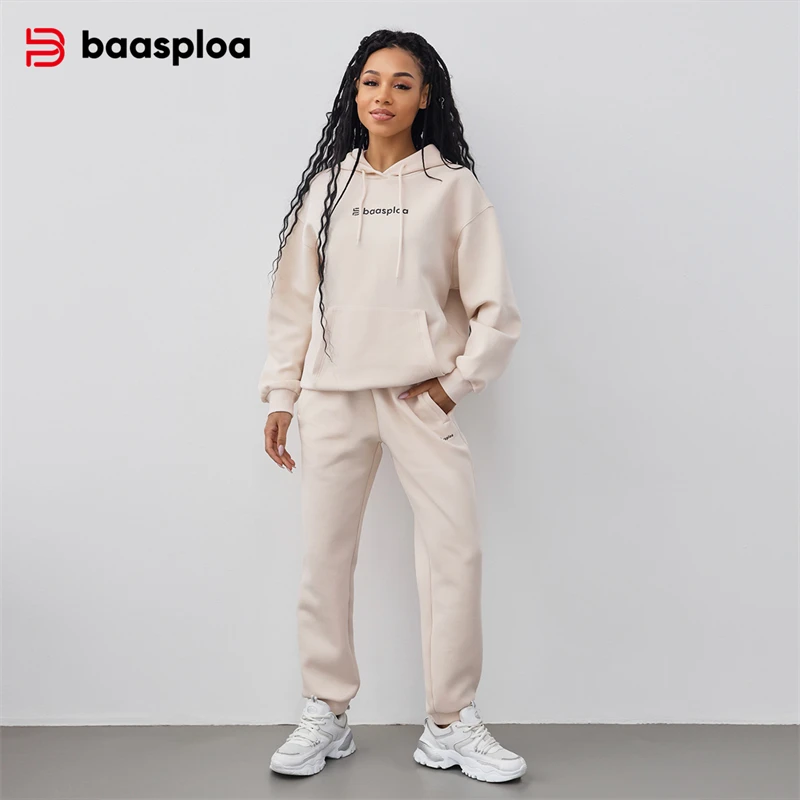 Baasploa Women Hooded Hoodie Set Tops + Trousers 2 Sets Cotton Outdoor Suits Breathable Comfortable Sports Set Hoodie sports suit