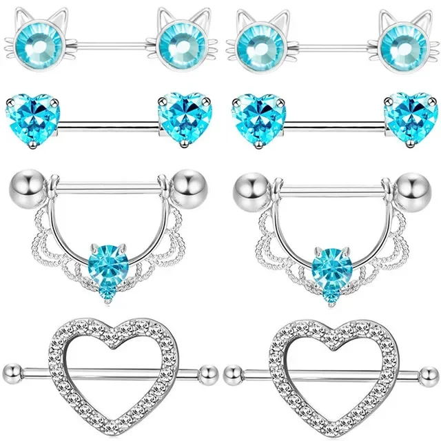 Pink Heart Crystal Flower Nipple Jewelry Set - Shiny Barbell Collection