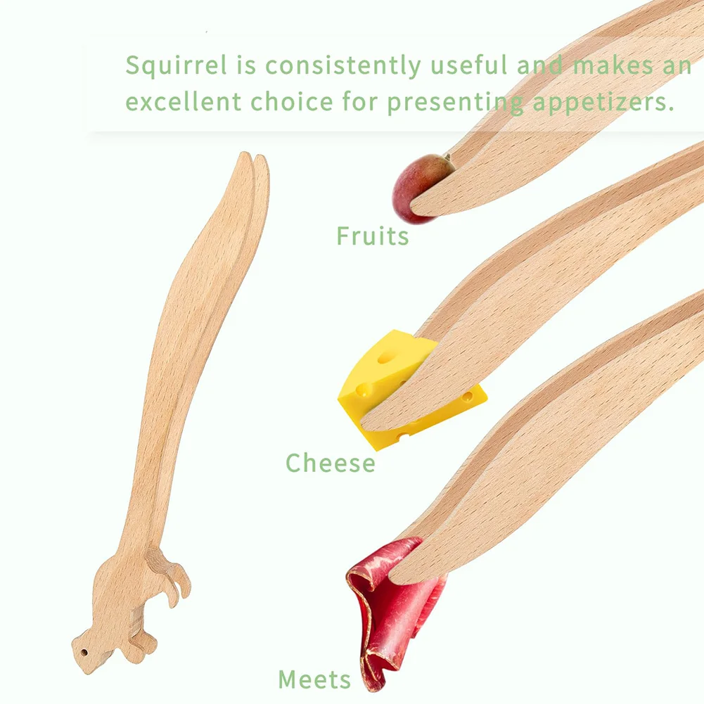 Wooden Toaster Tongs Reusable Toast Tongs Squirrel Shaped Toast Salad Kitchen Utensils