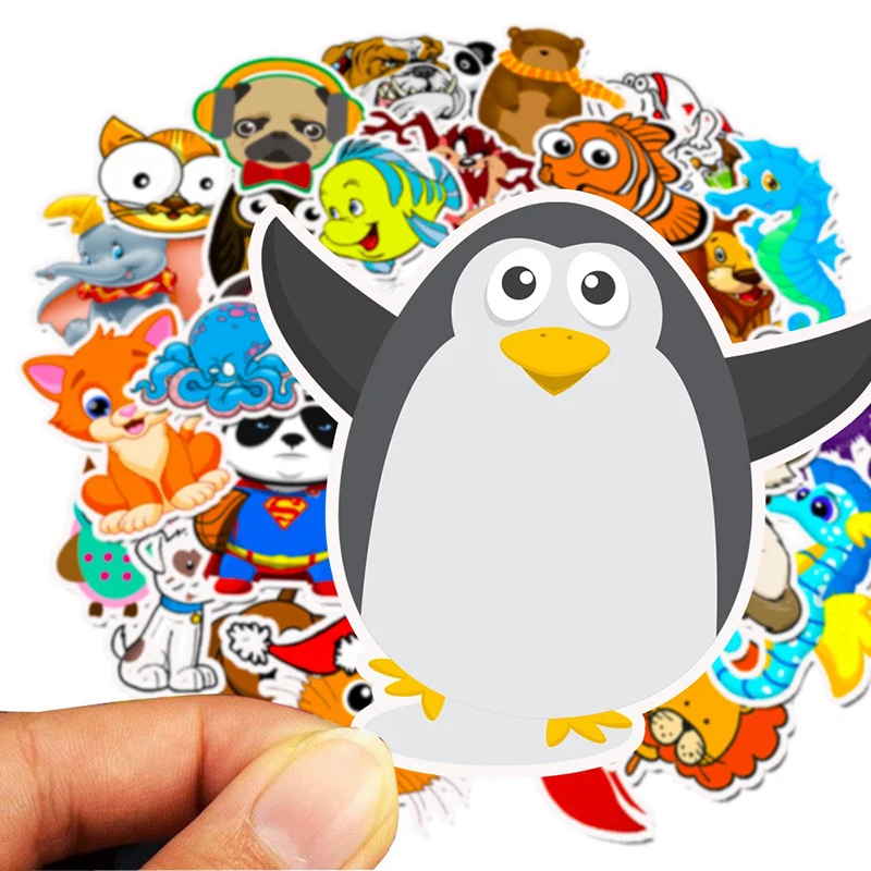 

50pcs Cartoon Animal Waterproof Stickers Laptop Skateboard Refrigerator Decal