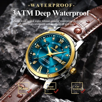 POEDAGAR Luxury Business Men Watch Waterproof Luminous Week Date Man Wristwatch High Quality Leather Sports Men's Quartz Watches 3