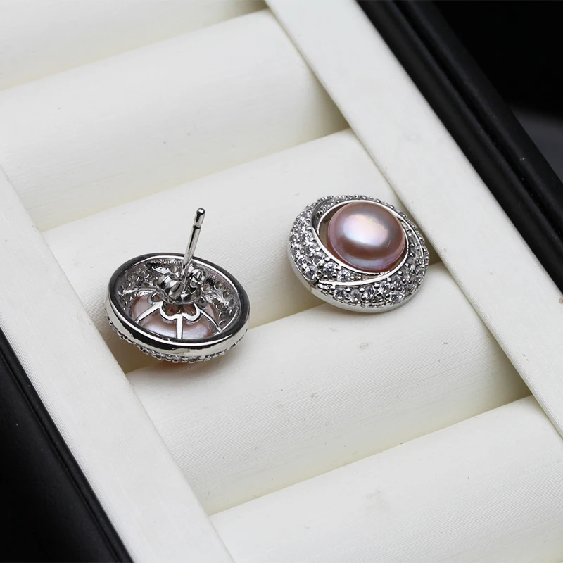 Neue große Süßwasserperlen-Ohrringe für Damen, Boho 925 Sterling Silber Naturperlen-Ohrringe Muttertagsgeschenk Weiß Schwarz Rosa – Detail 4
