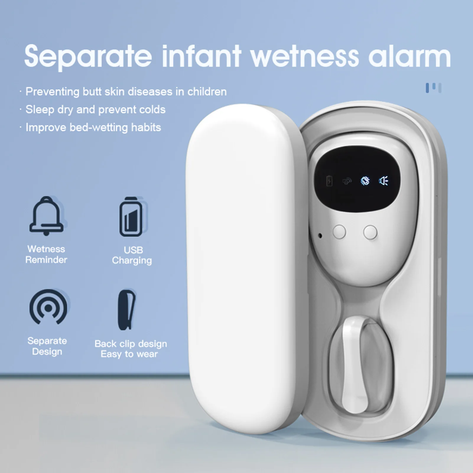 Bettnässen Alarm 3 Modi Wireless Bettnässen Sensor Pee Alarm mit Sound und Vibration Sensor Monitor für Ältere Kinder