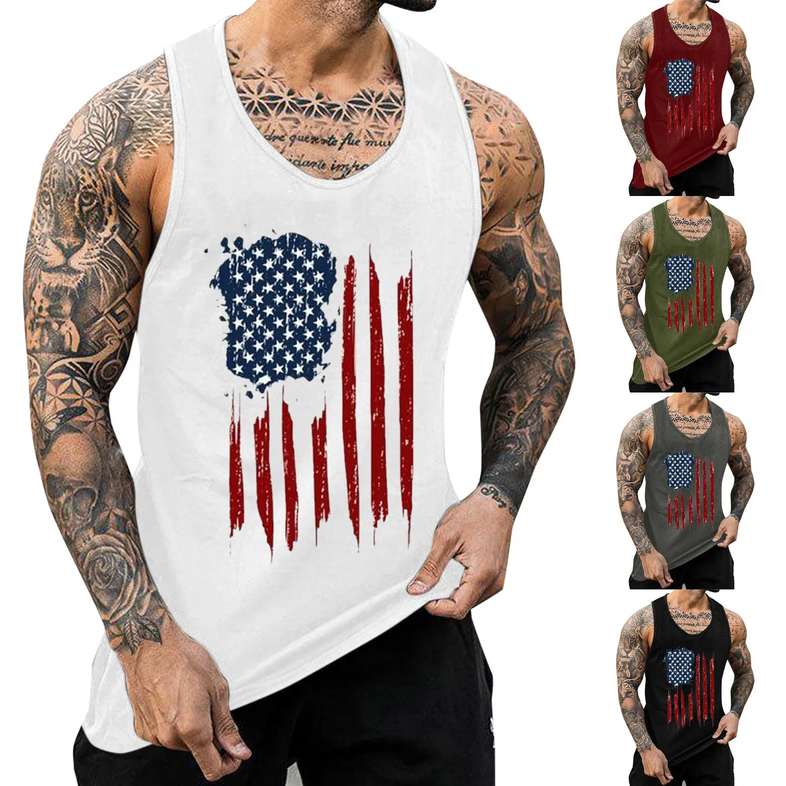 MensFitnessGymsTankTopUsIndependenceDayPrintsMenSleeveless