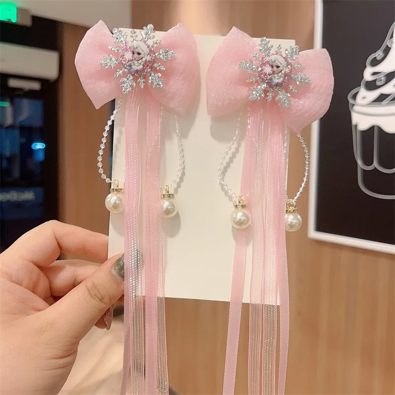 Disney girls hair clip dolls Hair accessories children hair pin Bow tie ribbon Frozen Elsa doll accessories gifts For Children's hair accessories