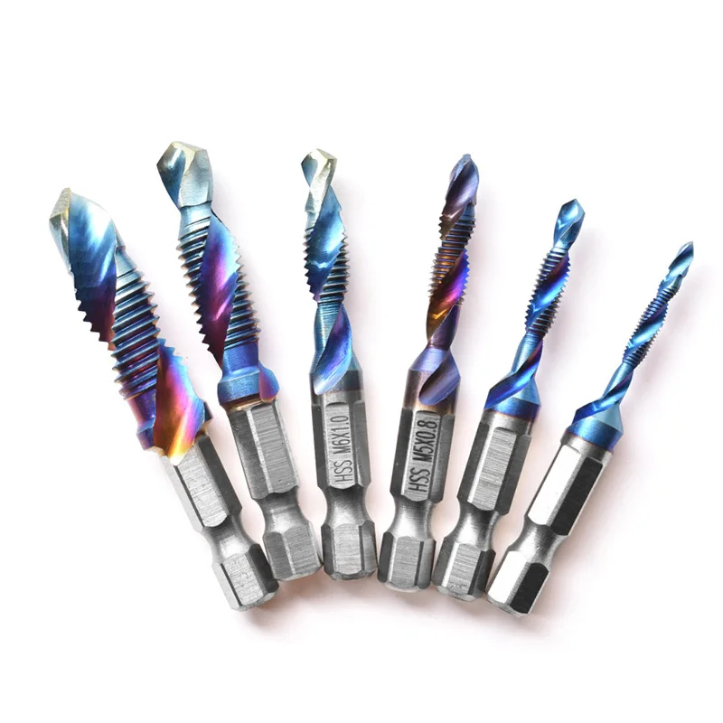5PC/6PC HSS 나사 스레드 메트릭 탭 드릴 비트 M3-M10 생크 티타늄 기계 복합 탭