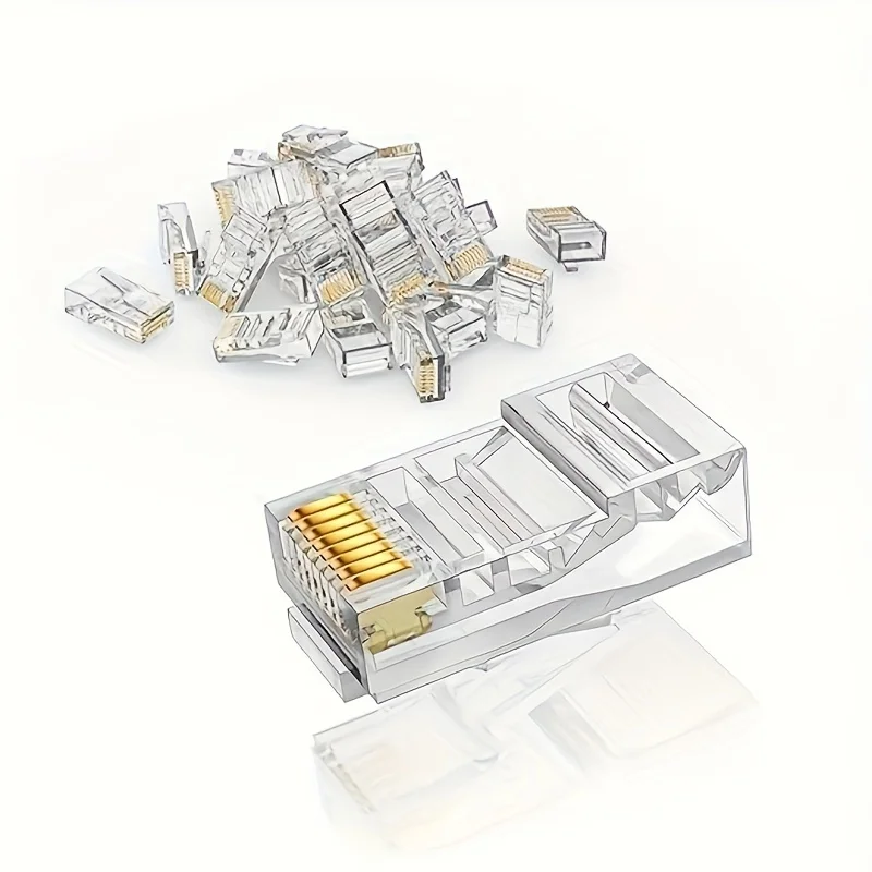100 RJ45 Gold Plated Network Connectors for Cat5 Cat5E Cable Plugs, 8P8C Modular Ethernet Cable Lead RJ45 Terminals for Standard