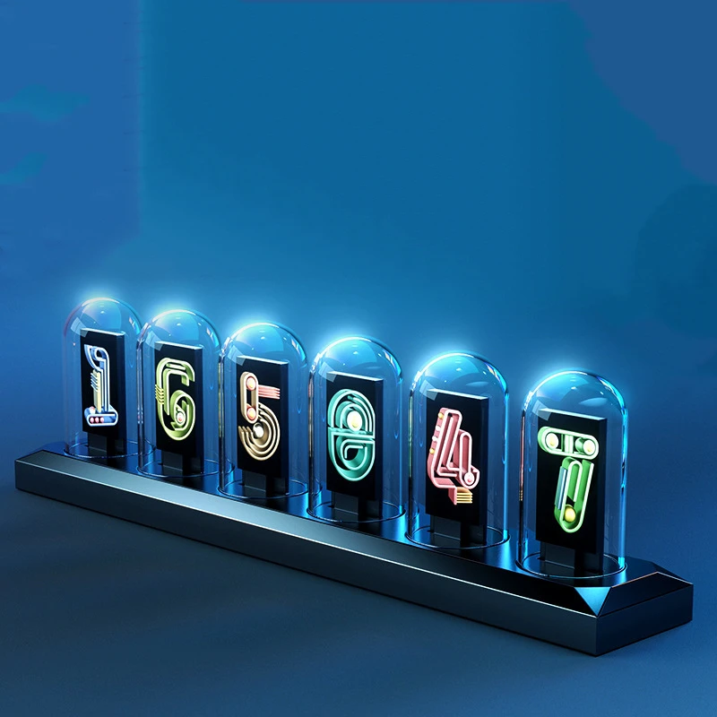 RGB Aluminum Alloy Glow Tube Clock LED  Silent Luminous Digital Watch Gaming Room Domputer Black 2  