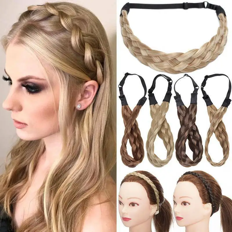 PARXITN Fascia Per Capelli Da Donna, 5 Fili, Regolabile, Intrecciata, Media, Marrone, Per Donne, Capelli Sintetici, Treccia, Fascia Elastica Intrecciata - Foto 2