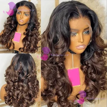 Ombre Dark Brown 1B/4 Brown Colored Loose Wave 13x6/360 HD Transparent Lace Frontal Glueless Silk Top Human Hair Wig For Women