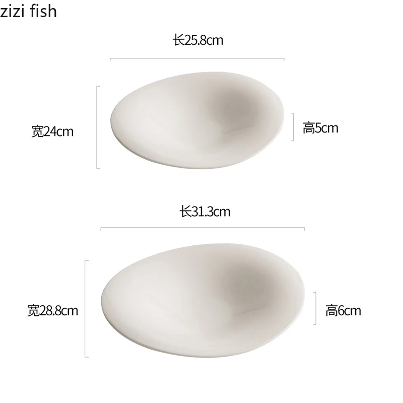 White Ceramic Plate Serving Plate Sushi Dish Salad Pasta Dish Thick Soup Plates Molecular Cuisine Restaurant Tableware