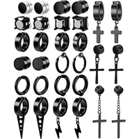 2 Pcs/30 Pcs Magnetic Black Clip On Earrings Men Women Hoop Dangle Helix Earrings Stainless Steel Non-Piercing Set 1