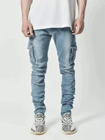 Mens Stretch Jeans Black Big Side Pockets Cargo Jeans Fashion Zipper Small Foot Denim Pants Elastic Jogging Trousers Streetwear 1