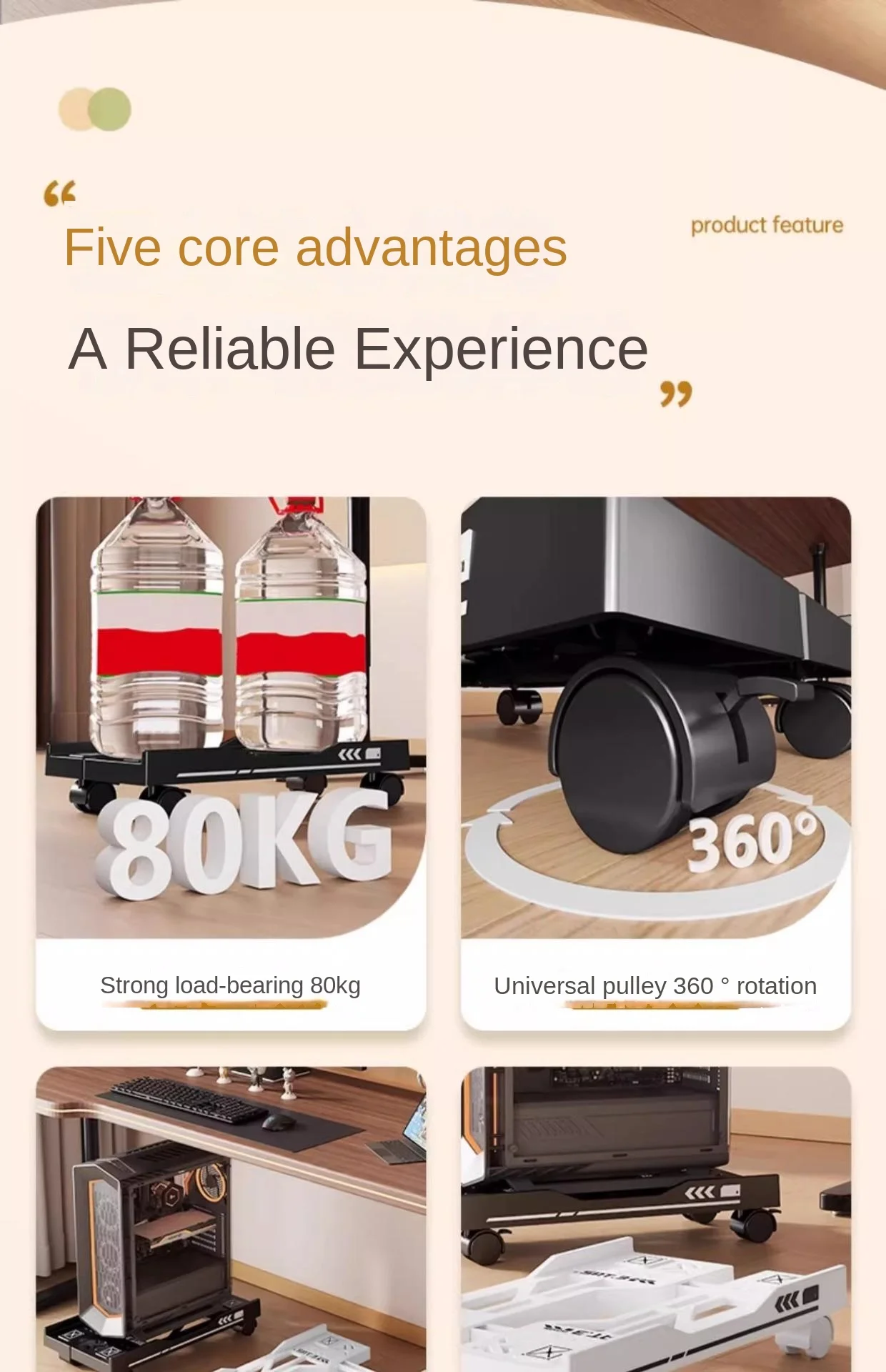 New CPU Stand Adjustable Bracket PC Holder Cart Mobile Computer Tower Stand with Rolling Caster Wheels Adjustable Desktop Stand