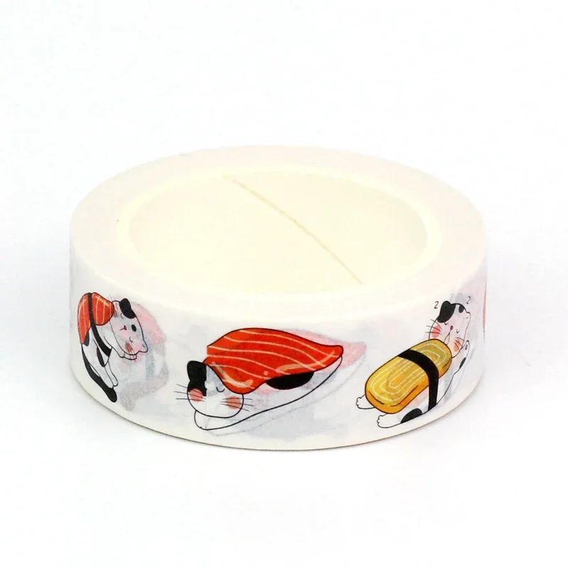 NEW 1PC 10M Decor Kawaii Sushi Cats Doodle Cartoon Washi Tape for Craft Journaling Adhesive Masking Tape Cute Stationery 2
