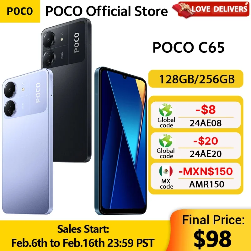  POCO C65 Global Version 128GB/256GB MediaTek Helio G85 Octa Core NFC 5000mAh 18W Charging 6.74" 90Hz HD+ display 50MP Camera 