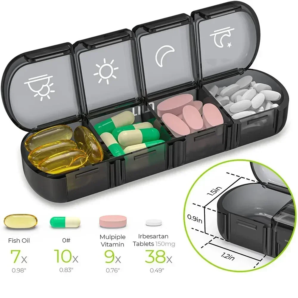 Pill Cases Box Organizer 7 Days 28 Grids 4 Times Portable Travel with Large Compartments for Vitamins Medicine Fish Oils