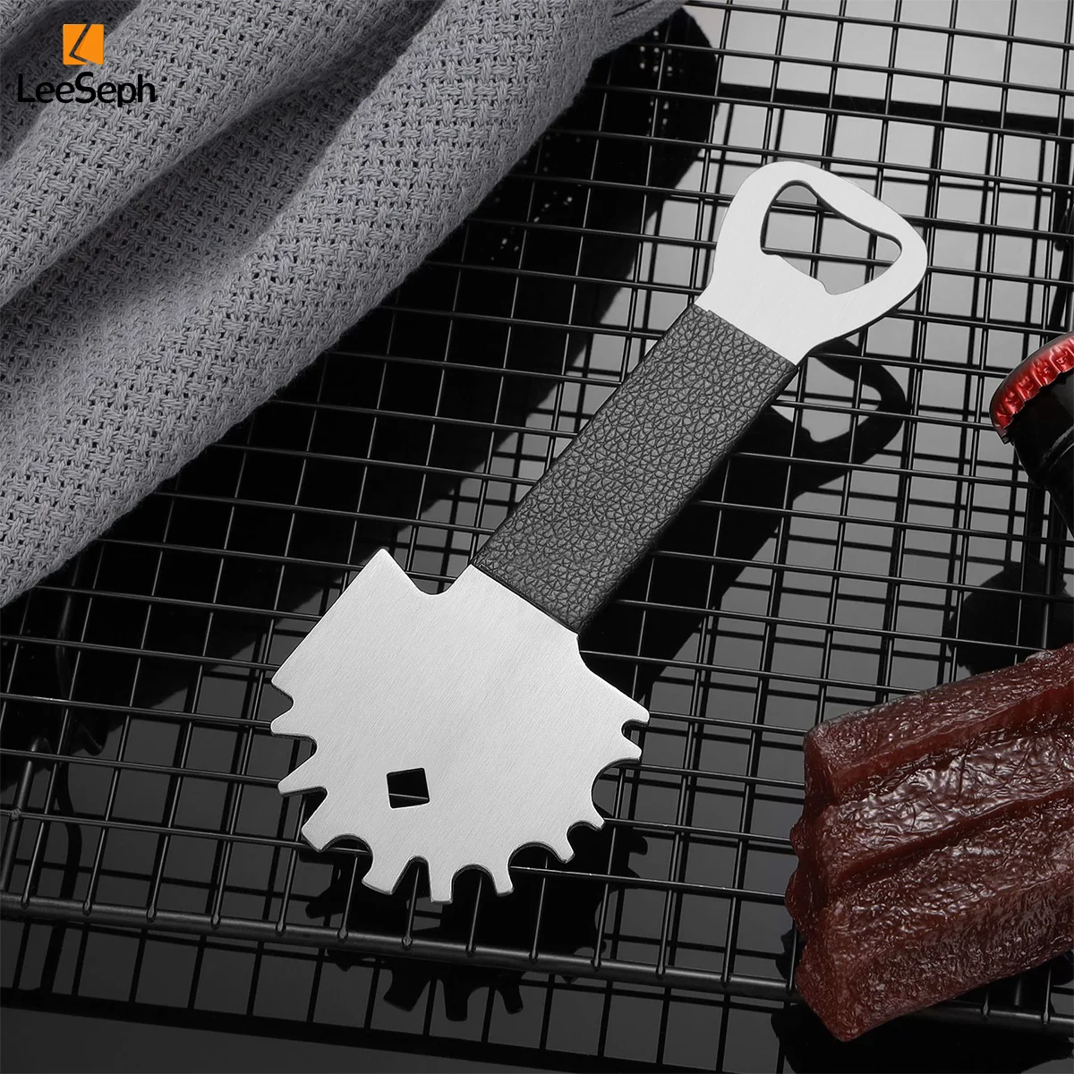 Leeseph Stainless Steel Grill & Griddle Scraper, includes Bottle Opener, Barbeque Brush Substitute, BBQ Grill Accessories