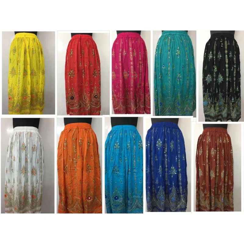 Women Long Sequin Skirt Waist Boho Bollywood Belly Dance Skirt Hippie Gypsy women dresses 2023 summer fashion round neck metal sequin shawl split long swing elegant evening long dress female clothing