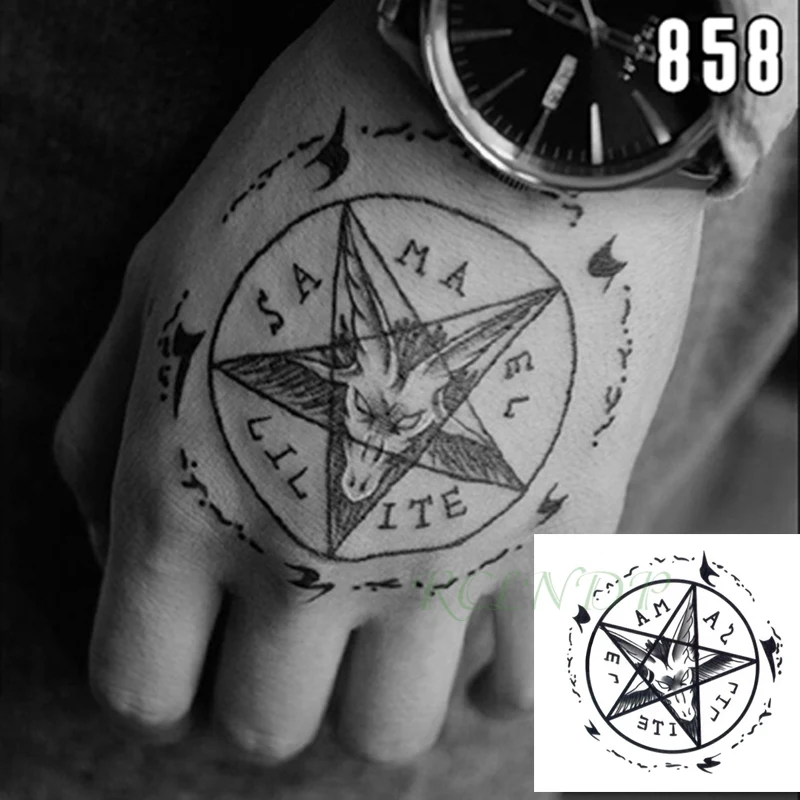 Waterproof Temporary Tattoo Sticker Satan Lucifer Circle Steering Fake Tatto Flash Tatoo Hand back Art Tattoos for Boy Women Men | Красота и