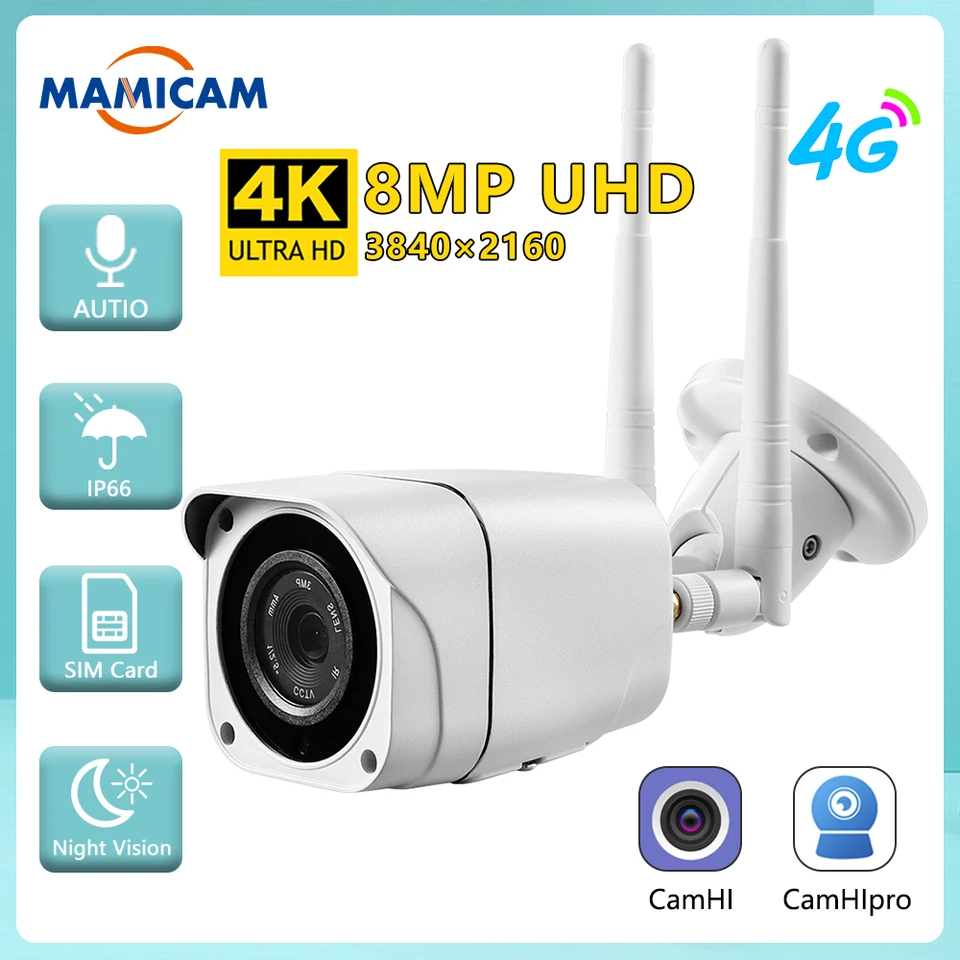 Cámara de seguridad con tarjeta SIM 4G para exteriores, videocámara de  vigilancia CCTV P2P, visión nocturna, seguimiento automático, Camhi, 5MP,  1080P, HD, WIFI - AliExpress