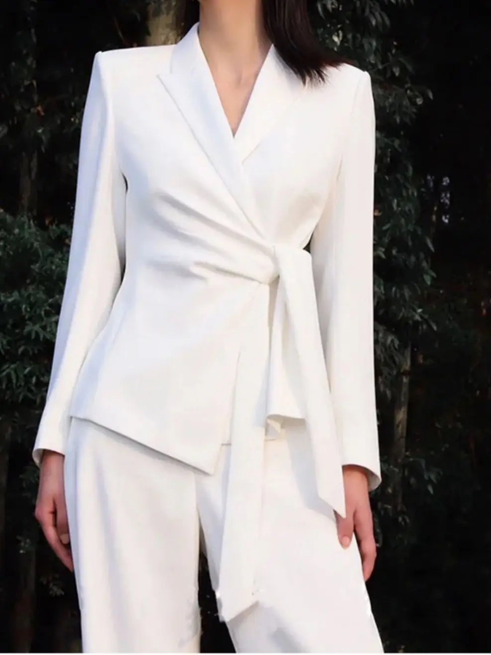 Tesco Elegant Women's Autumn Suit White Blazer Jacket+Wide Leg Trousers 2 Piece French Strappy Jacket Casual Chic Female Outfits