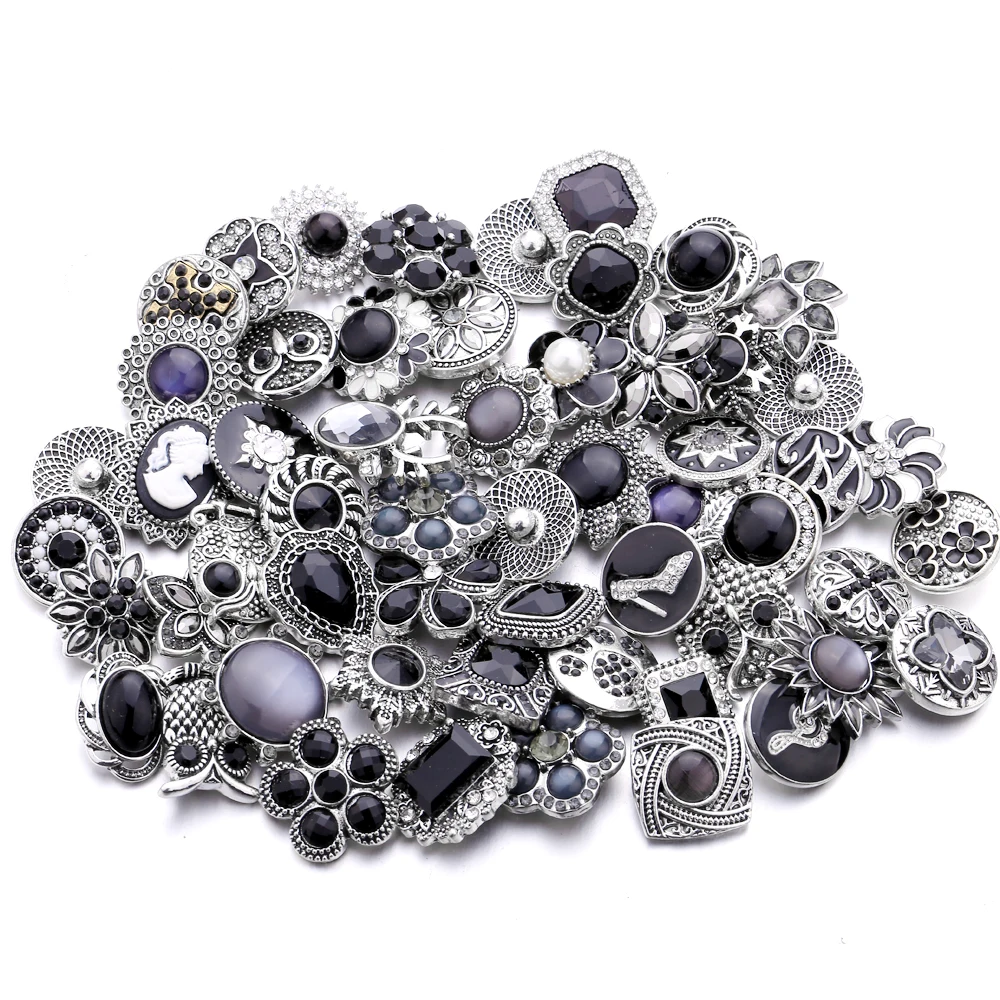 20pcs Vintage Style Snap Button Jewelry DIY Metal Black 18MM Snap Buttons Fit 18mm Snap Button Bracelet Necklace