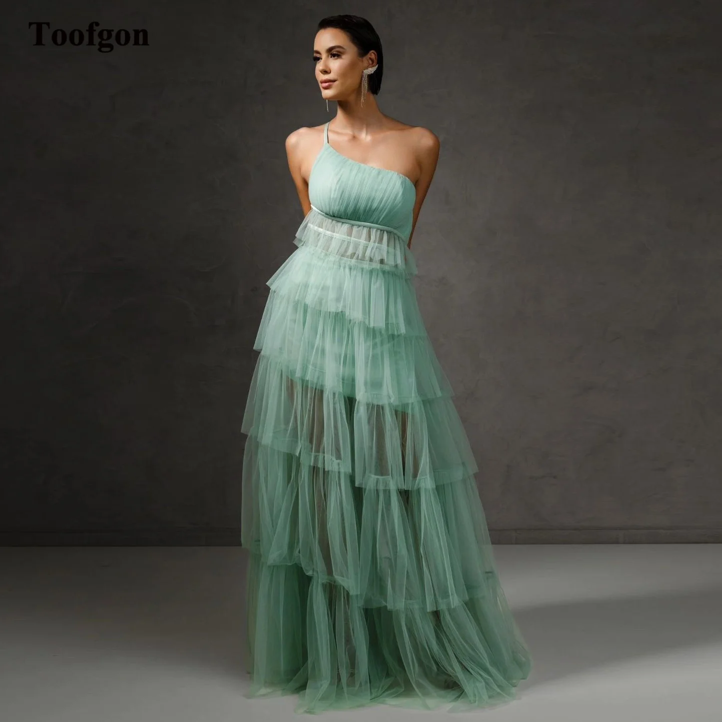 

Toofgon Line Soft Tulle Long Prom Dresses Tiered Skirt Sexy Backless Formal Evening Gowns Special Party Dress Women Wear Outfits