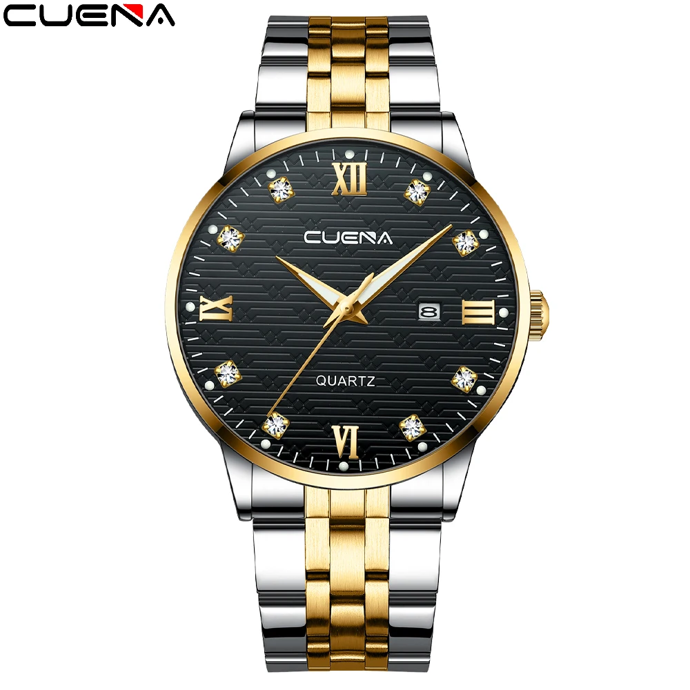 

CUENA Men's Top Brand Luxury Chronograph Luminous Quartz Watch Fashion Business Waterproof Stainless Steel Watch Reloj Hombre