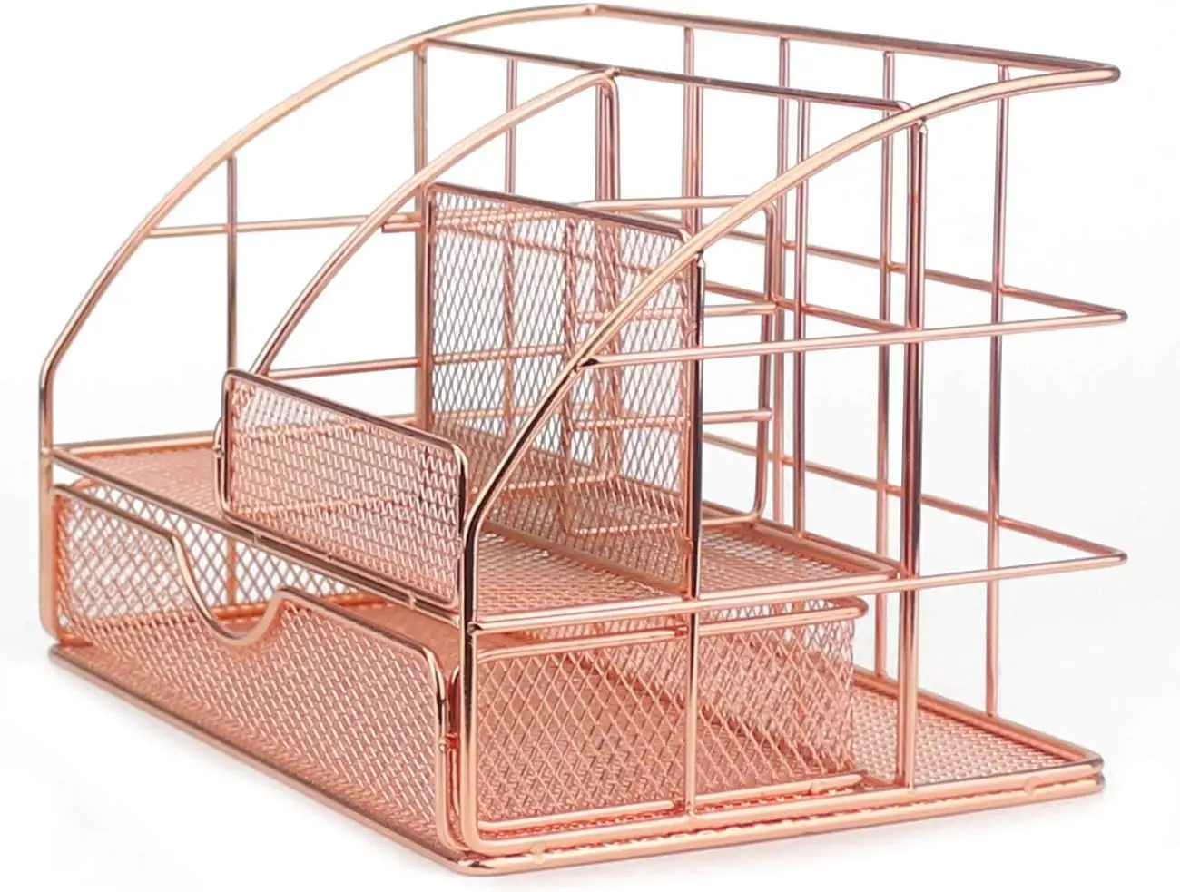 Desk Supplies Organizer, Multi-Functional Mesh Desk Organizer with 6 Compartments & Drawer Organizer for Office Supplies