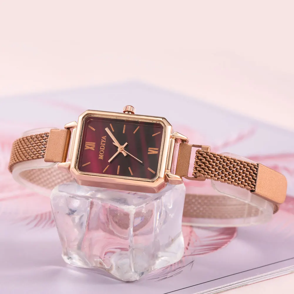 Luxury Ladies Watch Bracelet Gift Set with Box Fashion Square Quartz Wristwatch Butterfly Bracelet Best Gifts for Women Wife Mom